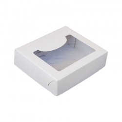 Κουτί μνημοσύνου χάρτινο με παράθυρο σε λευκό χρώμα 15x13x4 cm 10 κιλά